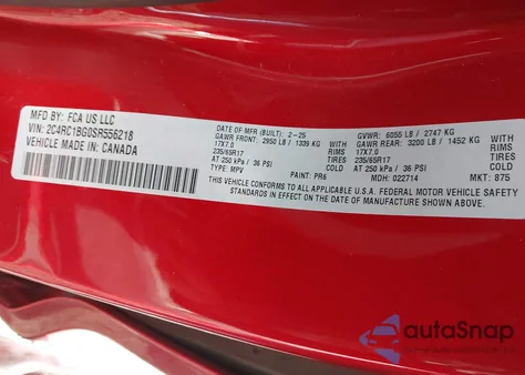 2025 Chrysler Pacifica Select из США, поврежденный, VIN 2C4RC1BG0SR556218